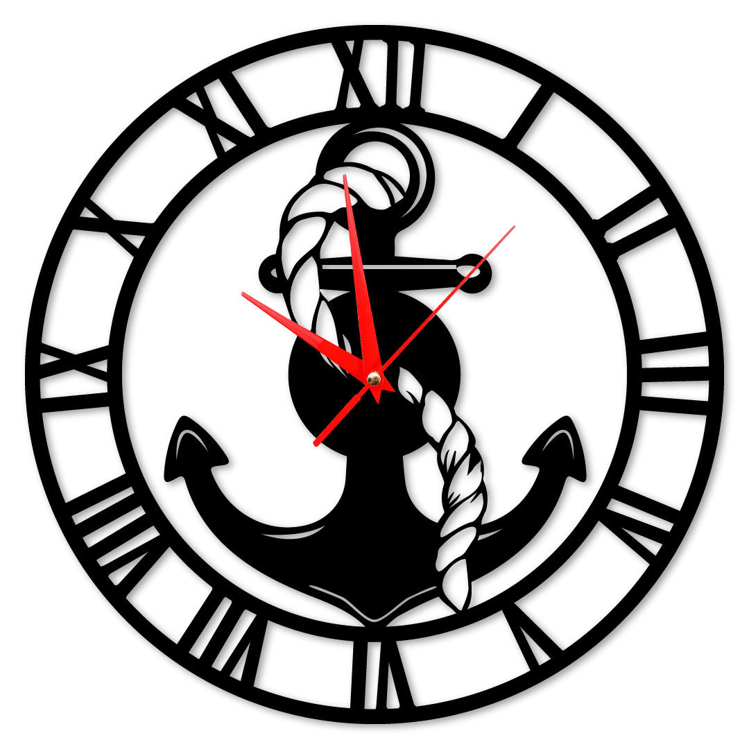 Metal Art Anchor Wall Clock with Red Hands