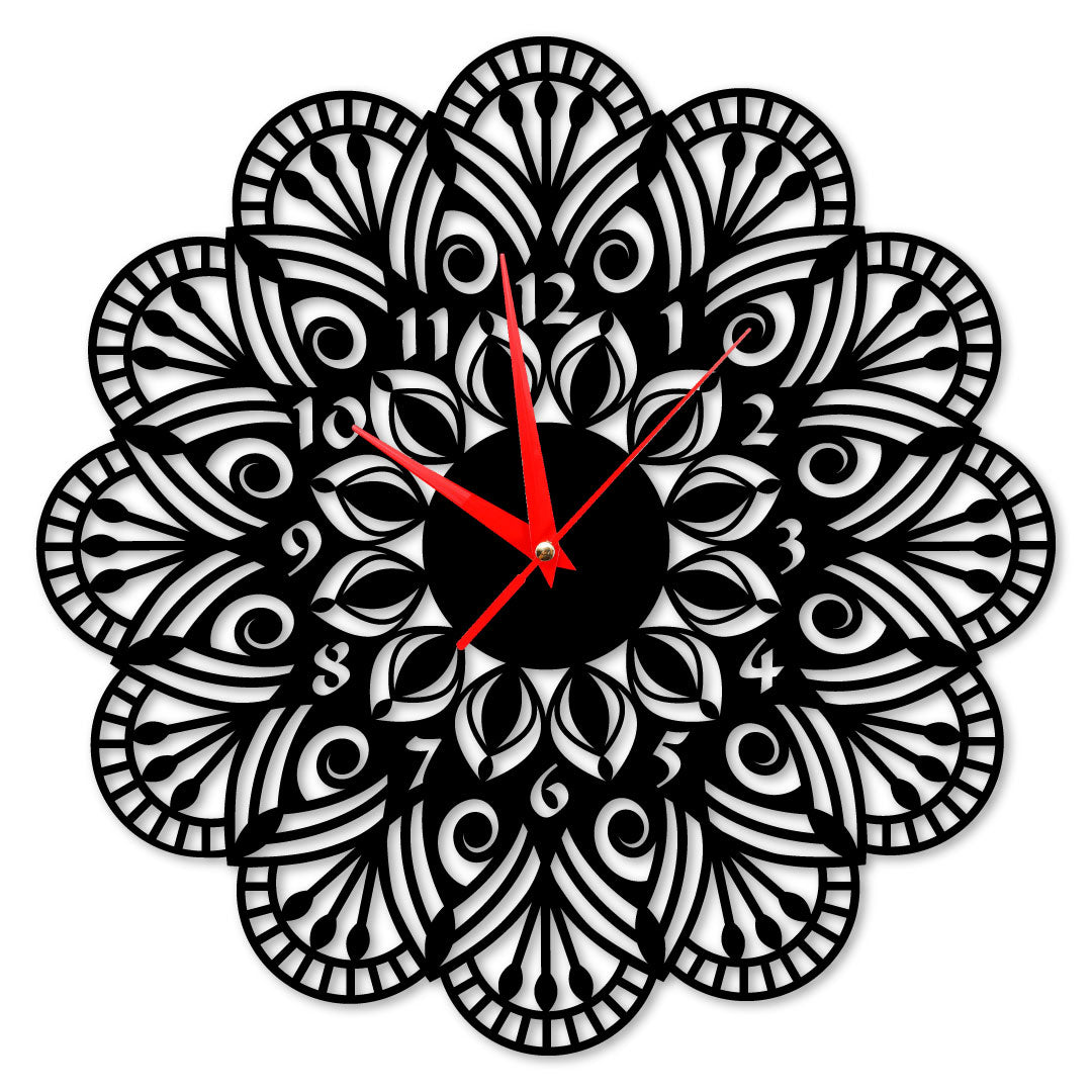 Metal Art Mandala Wall Clock with Red Hands - Timeless Spiritual