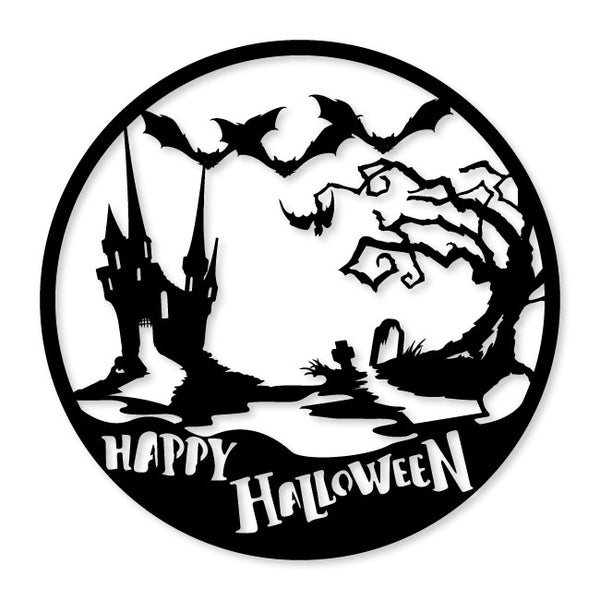 Halloween Metal Wall Art Decor with House, Tree and Bats | artzyshack.com