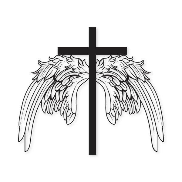 Metal Decor with Wings and Cross | artzyshack.com