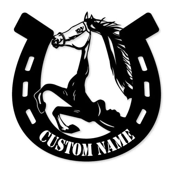 Metal Wall Art Horse in Horse Shoe wall Décor Custom Name Sign | artzyshack.com