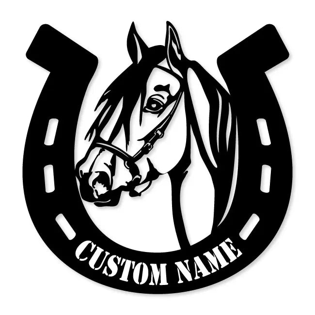 Metal Wall Art Horse in Horse Shoe wall Décor Custom Name Sign | artzyshack.com