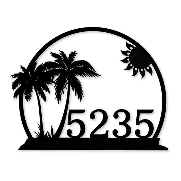Metal House Number Sign Sunset with Palm Trees | artzyshack.com